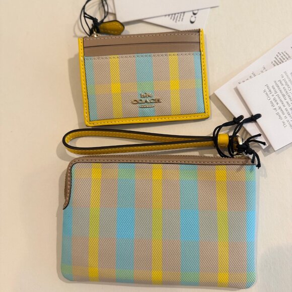 Coach Mini Skinny Id Case w wristlet/wallet /Plaid Print set/ yellow haze/ multi - Picture 7 of 16